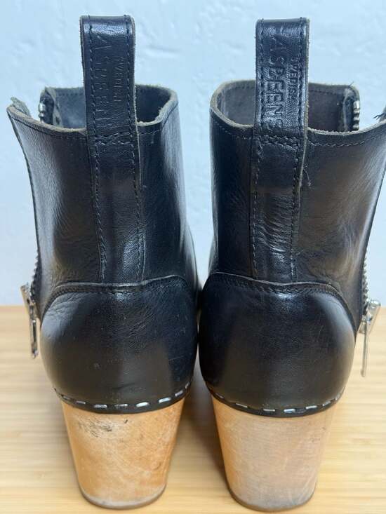 Swedish Hasbeens Black Leather Zip It Emy Clog Boots Size 38 - Picture 2 of 7